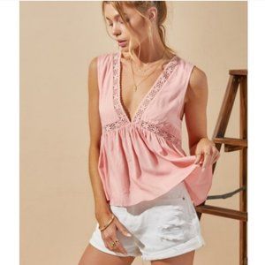 21845 Lace Inlay Babydoll Top